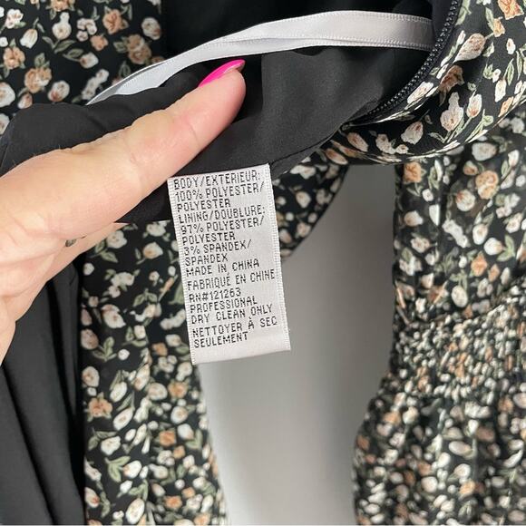 Mikael Aghal | Shirred Floral Print Chiffon Square Neck Mini Dress Long Sleeve 8 - Picture 11 of 12